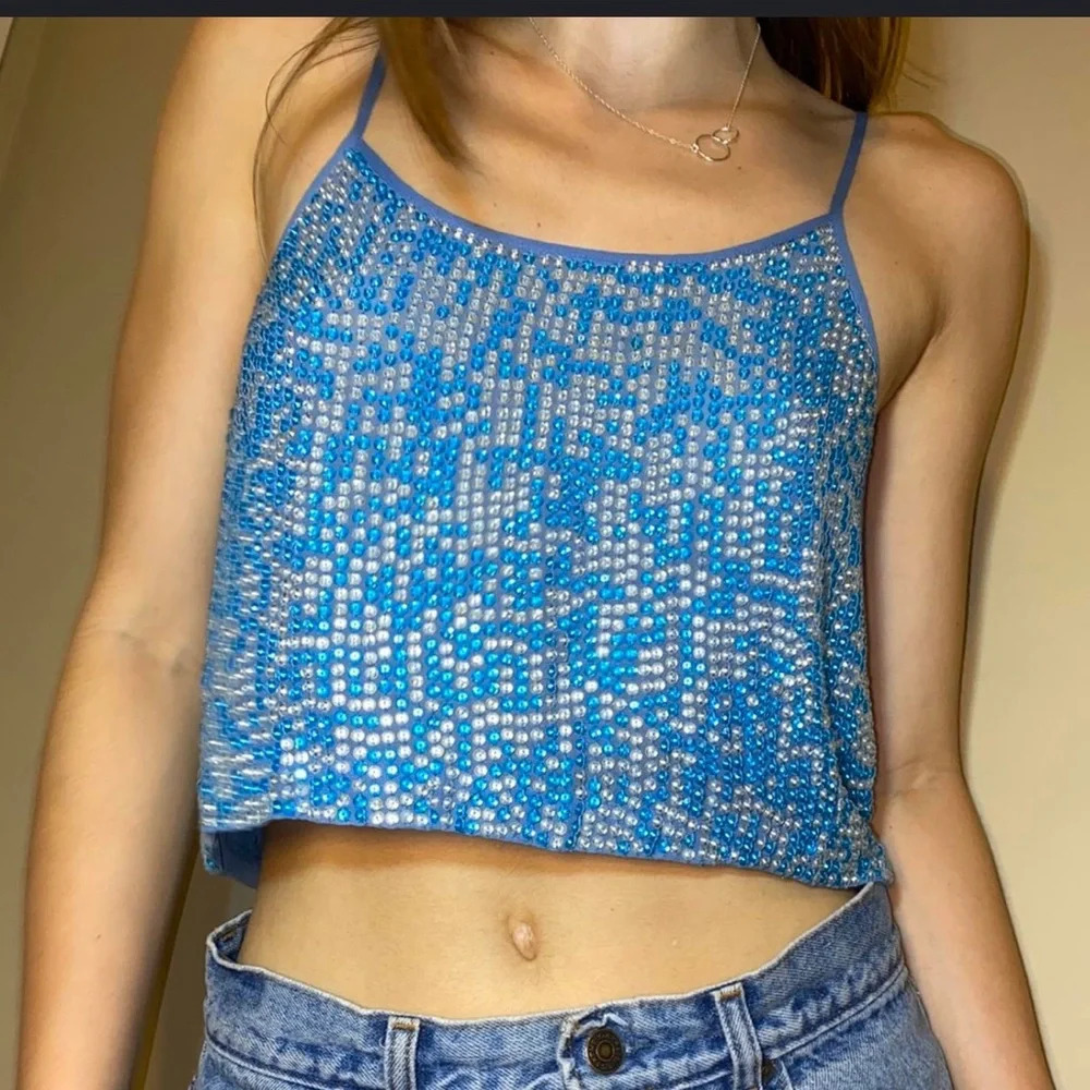 MLV clear and light blue beaded top